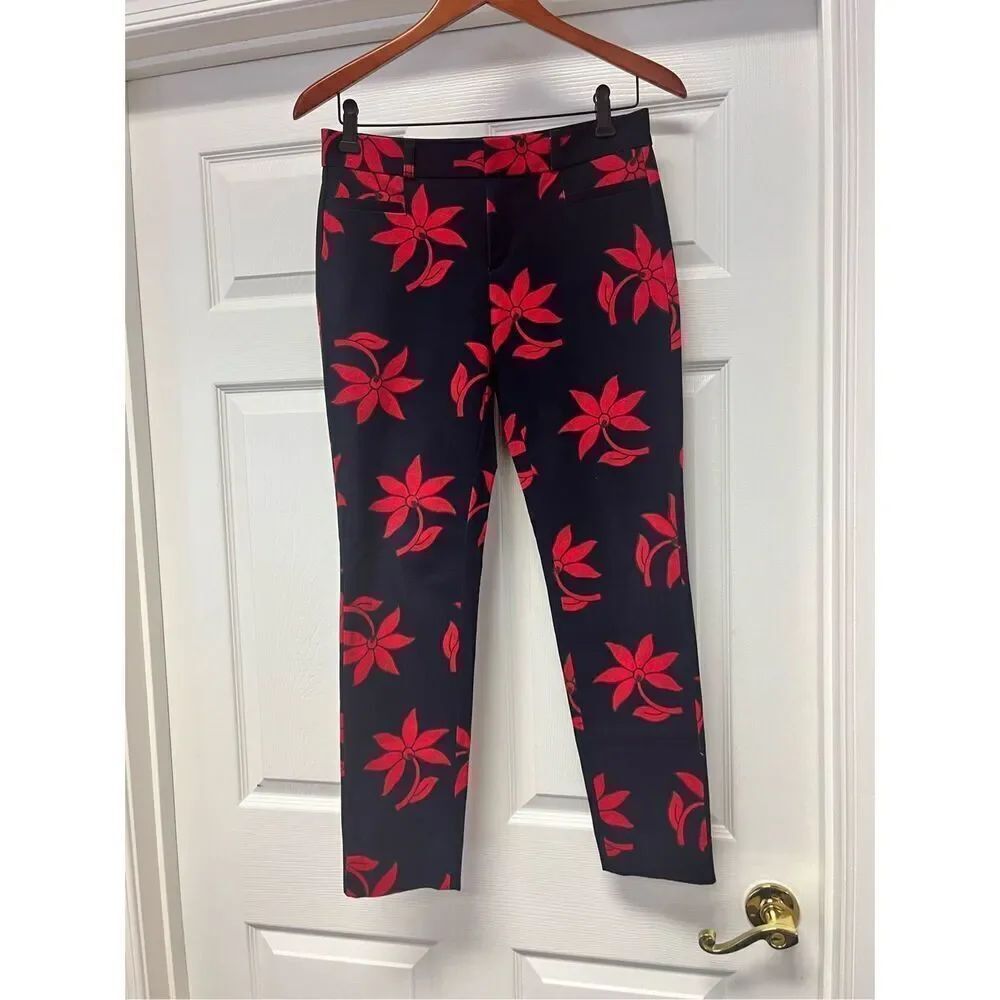 Banana Republic Sloan Navy & Red Floral Pants sz 0